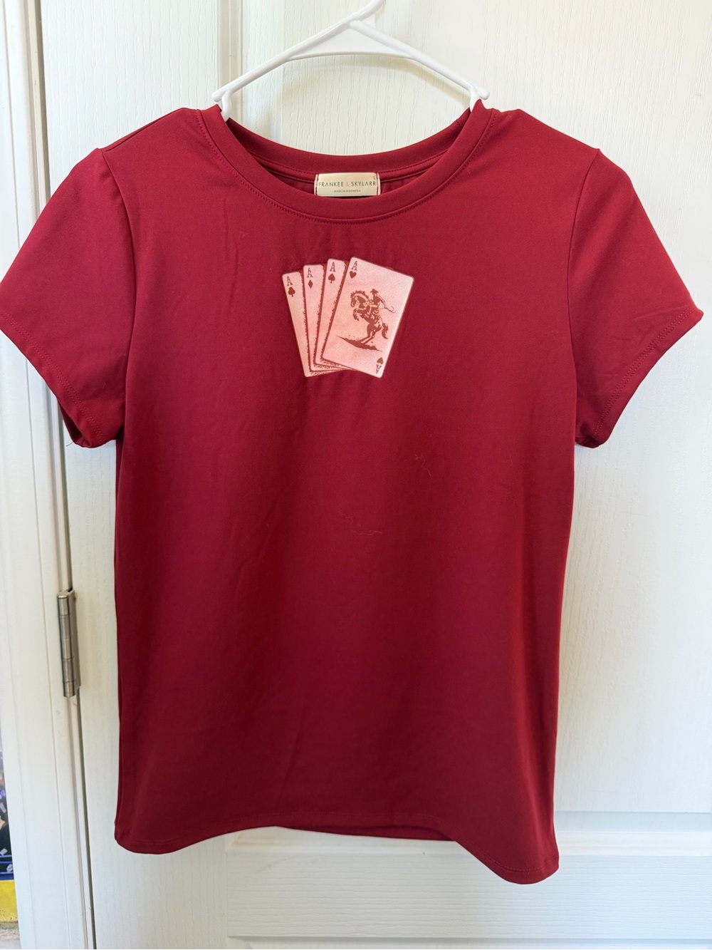 Red Short Sleeve Tee with Card Graphic